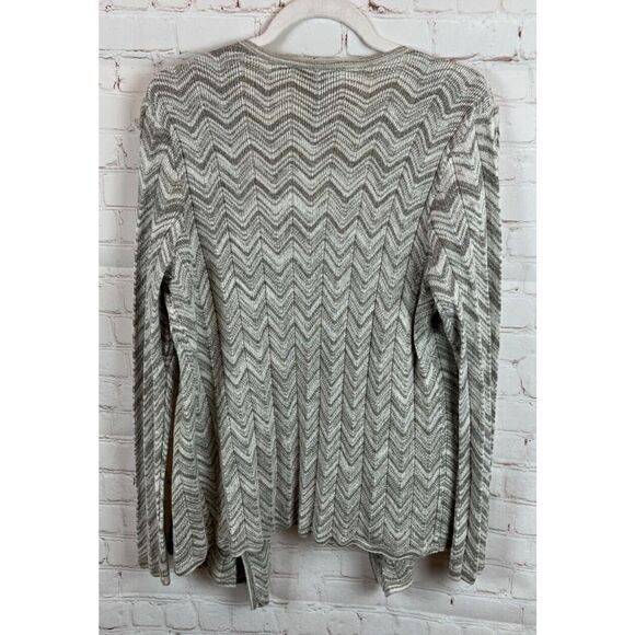 CHICO'S gray zigzag striped knit open front waterfall cardigan sweater 2 L 12-14 - Picture 7 of 7